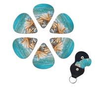 Ocean Sea Seashell Starfish Print Guitar Picks 6 Pack Guitar Plectrums with Pick Holders Bass Picks For Acoustic Guitar Bass Electric Ukulele Includes 0.46mm, 0.71mm, 0.96mm