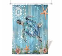 Ocean Sea Shower Curtain for Bathroom, Turtle Starfish Undersea Blue Nautical Vintage Waterproof Cloth Fabric Bathroom Accessories Set with 12 Rust Proof Plastic Hooks, 72” x 84”