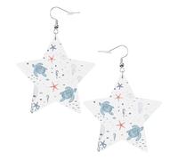 Ocean Sea Turtle And Red Seashell Leather Earrings Fashion Pendant Printed Dangle Earrings For Beach Daily