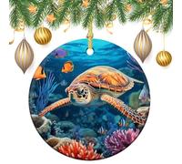 Ocean Sea Turtle Ceramic Christmas Ornaments 3 Inch Vintage Hanging Baubles with Gold String for Xmas Tree Decorations Holiday Party Yard Garden Home Decor Festive Keepsake Gift Exchange