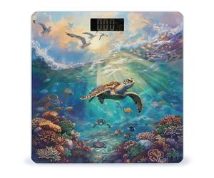 Ocean Sea Turtle Coral Tropical Fish Seagulls Weighing Scales Body Weight Digital Bathroom Scale with High Precision Sensors LED Display