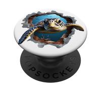 Ocean Sea Turtle Crashing through Wall Breakout Print PopSockets Adhesive PopGrip