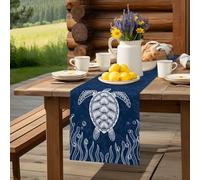 Ocean Sea Turtle Seaweed Sketch Table Runner 36 Inches Long,Table Runners Kitchen Dining Tables Decoration Marine Life Blue White Tables Runner for Home Party Wedding Dresser Scarf