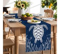Ocean Sea Turtle Seaweed Sketch Table Runner 90 Inches Long,Table Runners Kitchen Dining Tables Decoration Marine Life Blue White Tables Runner for Home Party Wedding Dresser Scarf