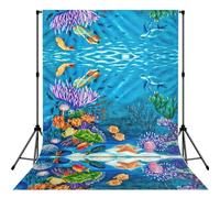 Ocean Sea Turtle Tropical Fish Starfish Print 5x7ft Backdrop Curtain With Hanging Pocket Back Drop Photography Accessories For Live Streaming