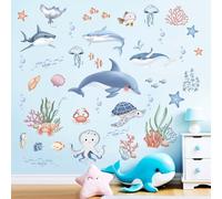 Ocean Sea Wall Stickers for Kids: Peel and Stick Under The Sea Marine Sharks Fish Whale Wall Decals - Wall Decor Art Children Supplies Ages 1-12 Years