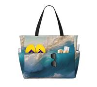 Ocean Sea Wave Print Beach Travel Bag Smart Pocket Tote Summer Vacation Hiking Camping Outdoor Activity