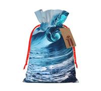 Ocean Sea Wave Print Cotton Twill Christma Drawstring Gift Bags | Reusable Pouches Birthdays Anniversaries Parties M 8.3in X 11.8 New Year