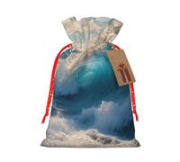 Ocean Sea Wave Print Drawstring Gift Bags Christmas Pouches | M 8.3x11.8in Polyester Reusable Christmas Birthdays Anniversaries And Parties