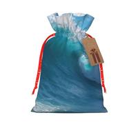Ocean Sea Wave Print Drawstring Gift Bags Christmas Pouches | M 8.3x11.8in Polyester Reusable Christmas Birthdays Anniversaries And Parties