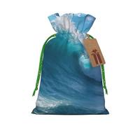 Ocean Sea Wave Print Drawstring Pouches For Gifts,Reusable Fabric Gift Bags,For Holiday And Party Presents