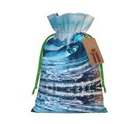 Ocean Sea Wave Print Drawstring Pouches For Gifts,Reusable Fabric Gift Bags,For Holiday And Party Presents