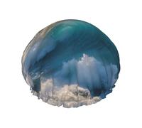 Ocean Sea Wave Print Reusable Shower Cap For Women Shower Caps With Double-Layer Elastic For Long Hair Bath