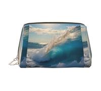 Ocean Sea Wave Print Small Portable Makeup Bag for Women, with 3 Inner Pockets for Travel Daily Use