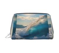 Ocean Sea Wave Print Small Portable Makeup Bag for Women, with 3 Inner Pockets for Travel Daily Use