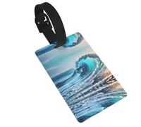 Ocean Sea Wave Printed Small Luggage Tags Portable Bag ID Holders with Adjustable Strap for Travel Gear