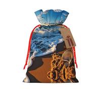 Ocean Sea Wave Seashell Print Reusable Gift Bags,Drawstring Gift Bags For Jewelry And Gifts,For Festive Occasions