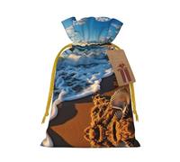 Ocean Sea Wave Seashell Print Reusable Gift Bags,Drawstring Gift Bags For Jewelry And Gifts,For Festive Occasions