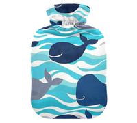 Ocean Sea Wave Whales hot-Water Bottle with Soft Cover, 2L Water Bags for Tummy Warmer, Period Cramps, compresas calientes para el vientre