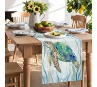 Ocean Seahorse Octopus Crab Turtle Table Runner 90 Inches Long,Table Runners Kitchen Dining Tables Decoration Sea Creature Coral Tables Runner for Home Party Wedding Dresser Scarf