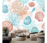 Ocean Seashells Red Coral Wallpaper Mural 450 x 280 cm Home DIY Decoration Wall Covering, Non-Woven Panoramic Poster Nautical wall Mural for Bedroom Living Room Dorm Decor
