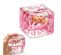 Ocean Sensory Squishies Cube, 3D Underwater Island Stress Relief Toy with Floating Seashells & Glitter, Slow Rise TPR Cube for Anxiety Relief, Desk Decor Calming Gift for Adults Kids Teens