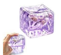Ocean Sensory Squishies Cube, 3D Underwater Island Stress Relief Toy with Floating Seashells & Glitter, Slow Rise TPR Cube for Anxiety Relief, Desk Decor Calming Gift for Adults Kids Teens