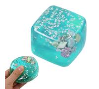 Ocean Sensory Squishies Cube, 3D Underwater Island Stress Relief Toy with Floating Seashells & Glitter, Slow Rise TPR Cube for Anxiety Relief, Desk Decor Calming Gift for Adults Kids Teens