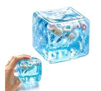 Ocean Sensory Squishies Cube, 3D Underwater Island Stress Relief Toy with Floating Seashells & Glitter, Slow Rise TPR Cube for Anxiety Relief, Desk Decor Calming Gift for Adults Kids Teens