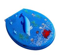Ocean Series Art Close Resin Toilet Seat with Cover, 3D Effects Heavy Duty Toilet Lid with Dolphin, Starfish, Real Seashells and Sands