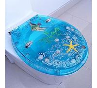Ocean Series Art Slose Close Resin Toilet Seat with Cover, Lady of The Sea Collection - Heavy Duty Toilet Seat - Seahorse and Seashell Design