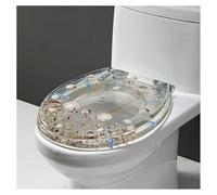 Ocean Series Art Slow Close Resin Toilet Seat with Cover, 3D Effects Heavy Duty Toilet Lid with Dolphin, Starfish, Real Seashells and Sands