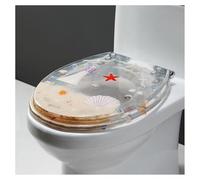 Ocean Series Art Slow Close Resin Toilet Seat With Cover, 3D Effects Heavy Duty Toilet Lid With Dolphin, Starfish, Real Seashells And Sands For U/V/O Type Toilet,I-Closed