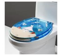 Ocean Series Art Slow Close Resin Toilet Seat with Cover, 3D Effects Heavy Duty Toilet Lid with Dolphin, Starfish, Real Seashells and Sands