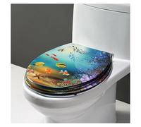 Ocean Series Art Slow Close Resin Toilet Seat with Cover, 3D Effects Heavy Duty Toilet Lid with Dolphin, Starfish, Real Seashells and Sands