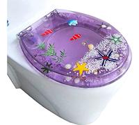 Ocean Series Art Slow Close Toilet Seats with Quick Release, Heavy Duty Toilet Seats with Adjustable Stainless Hinges,O/U/V Shape Loo Seat, Purple