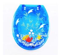 Ocean Series Art Standard Resin Toilet Seat with Lid, Heavy Duty Toilet Lid with Dolphin, Starfish, Lobster for Oval Toilet, C
