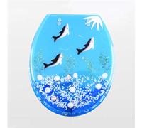 Ocean Series Art Standard Resin Toilet Seat with Lid, Heavy Duty Toilet Lid with Dolphin, Starfish, Lobster for Oval Toilet, C