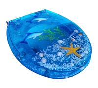 Ocean Series Art Toilet Seat Lid - Slow Close Resin Seat with 3D Effects, Beautiful Design, Adjustable Hinges - Fits Most Toilets, Easy to Clean - Family Toilet Seat