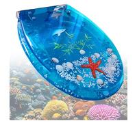 Ocean Series Art Toilet Seat Lid - Slow Close Resin Seat with 3D Effects, Beautiful Design, Adjustable Hinges - Fits Most Toilets - Family Toilet Seat Easy To Clean