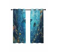 Ocean Shark Blackout Curtains for Bedroom Living Room, Underwater World Coral Fish 45 In Long Thermal Insulated Room Darkening Drapes Grommet Window Treatments, 52 x 45 In