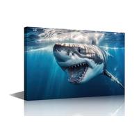 Ocean Shark Canvas Wall Art for Living Room Depths of the Ocean Fish Modern Abstract Painting Sea Picture Wall Art for Bedroom Office Home Wall Decorations Frame Wall Decor Ready to Hang 18x12 in