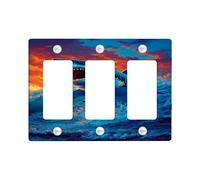 Ocean Shark Light Switch Cover Plate/Outlet Covers, Vibrant Blue Sea Waves for Wall Decor, Thermoplastic Wall Plates, Standard Size 3 Gang Wall Plate