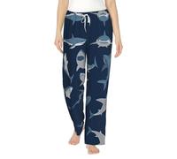 Ocean Shark Print Women'S Baggy Lounge Pajama Pants, Soft Comfy Sleep Bottoms For Ladies, Girls On Christmas