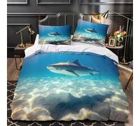 Ocean Shark Swim Quilt Cover 3D Design Printed Super Soft 3 Pcs Bedding Set Zipper Underwater Marine Life Duvet Cover Ultra Soft Durable for Kids Adults Women Teens Youth Boys Super king（260x220cm）