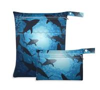 Ocean Sharks Fish Sea Animal World Washable Bags for Cloth 2 Pack Travel Essentials for Babies with Handles for Baby Diapers