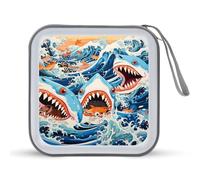 Ocean Sharks Waves CD Case 40 Capacity Plastic DVD Storage Box Sleeves Zippered Wallet