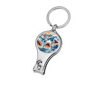 Ocean Sharks Waves Nail Clippers Sharp Sturdy Fingernail Cutters with Bottle Opener Keychain