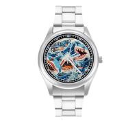 Ocean Sharks Waves Quartz Watch Stainless Steel Wrist Watches for Men Women Easy to Read