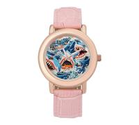 Ocean Sharks Waves Wrist Watches for Women Men Quartz Stainless Steel Watch Easy to Read